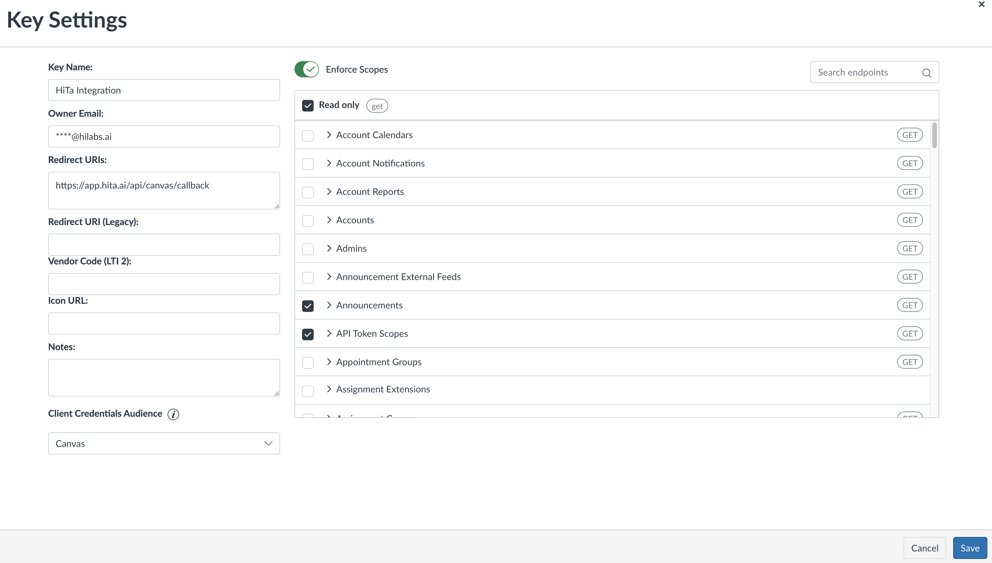 Configure Canvas Developer Key