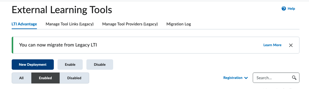 New Deployment form for external learning tool