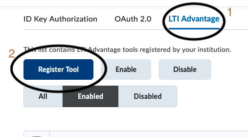 LTI Advantage tab with Register Tool button