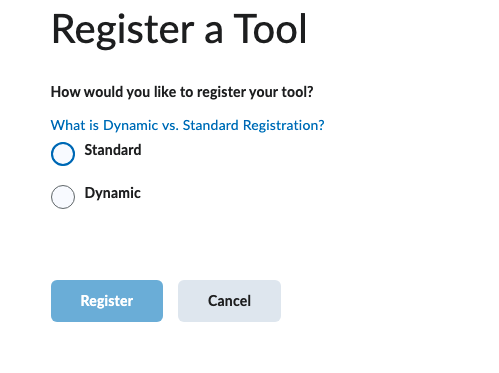 Tool registration form with Standard option selected