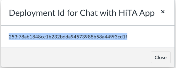 Settings menu with Deployment ID option