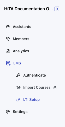 Organization dashboard with LMS option in navbar