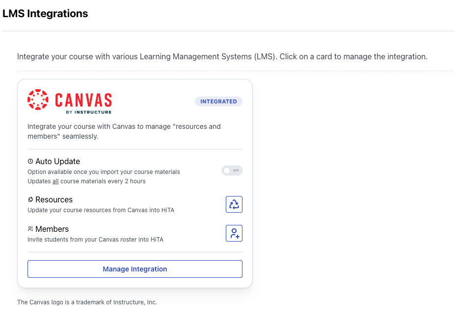 Canvas Integration Card