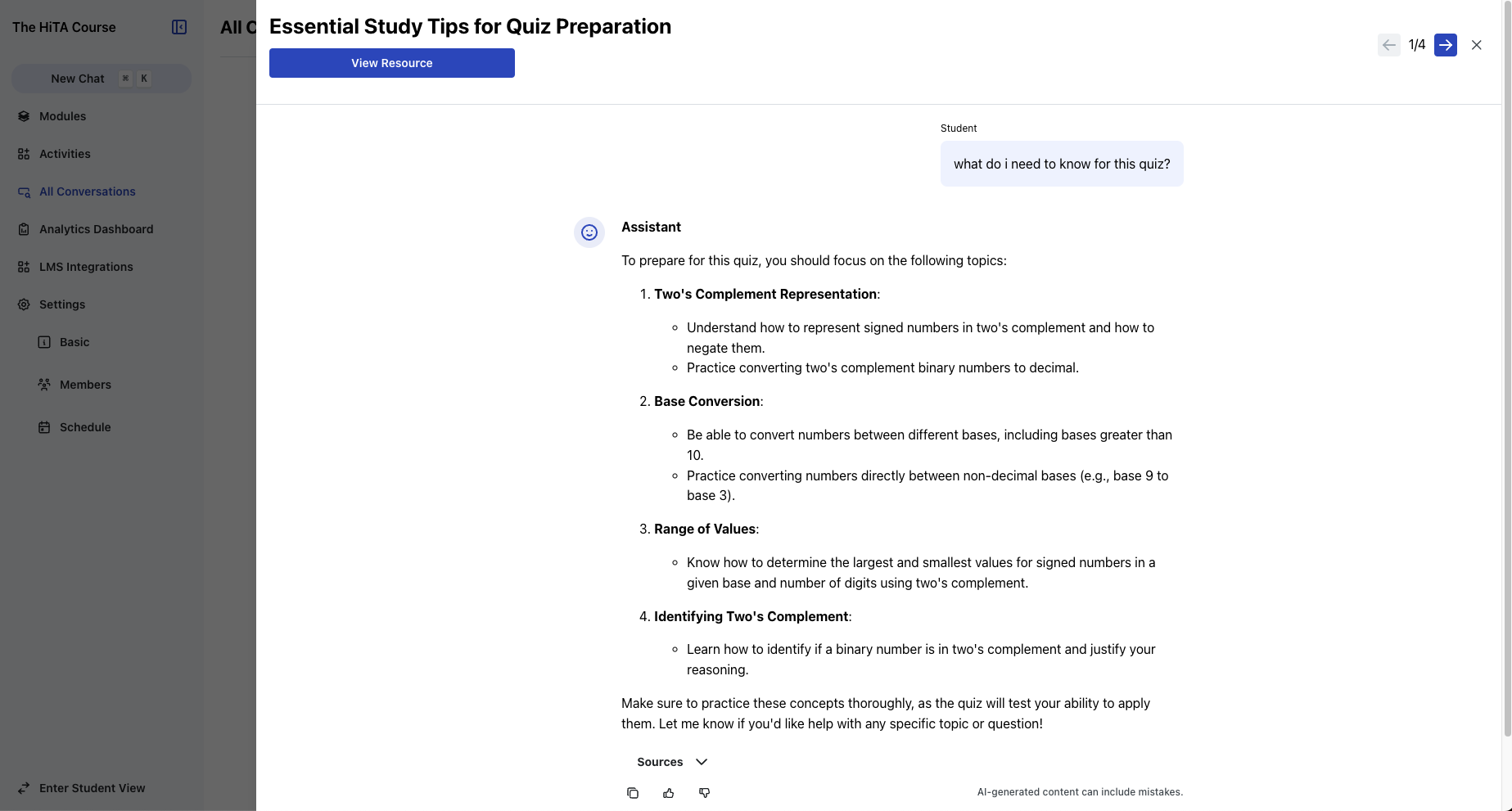 Conversation sidebar with navigation arrows