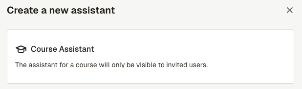 The course assistant option in the create course modal