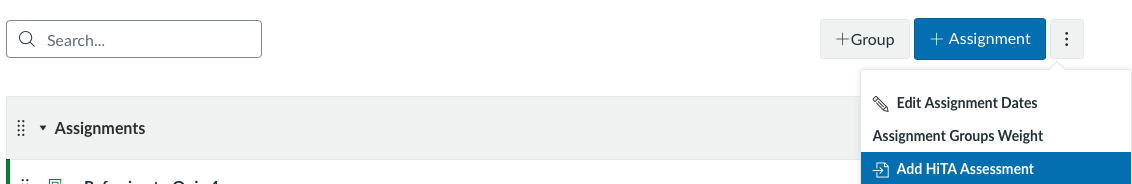 Button on Canvas assignment page to deeplink assessments