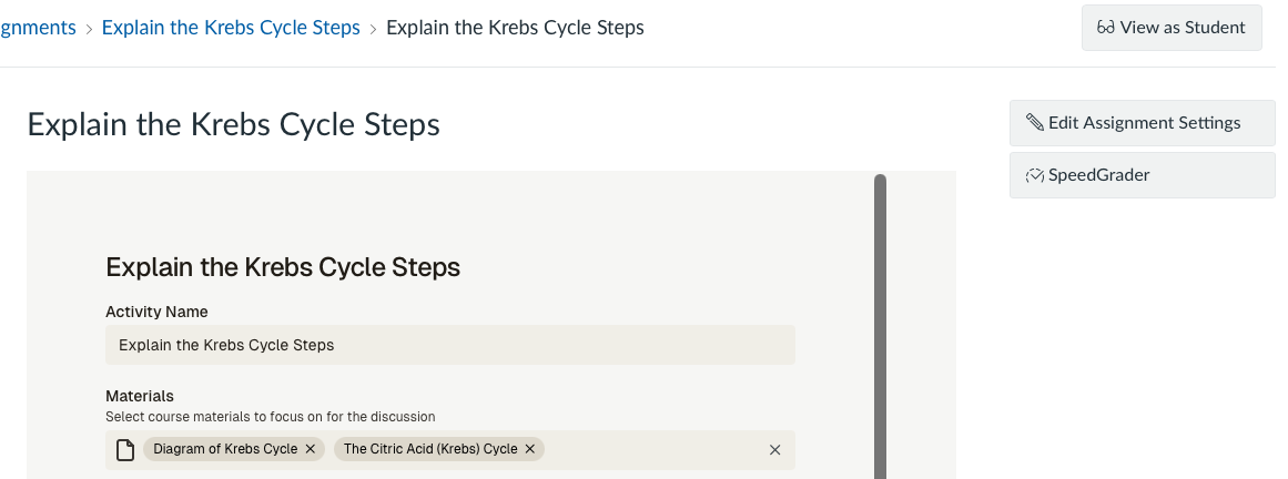 Deep-linked activity UI for an instructor