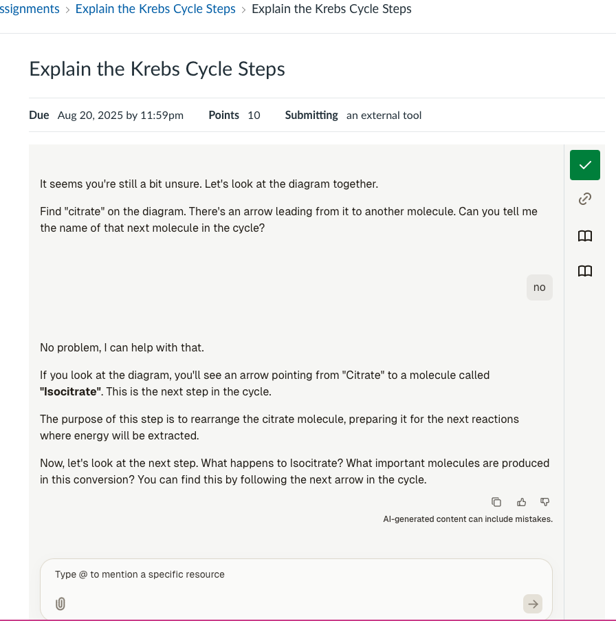 Deep-linked activity UI for a student