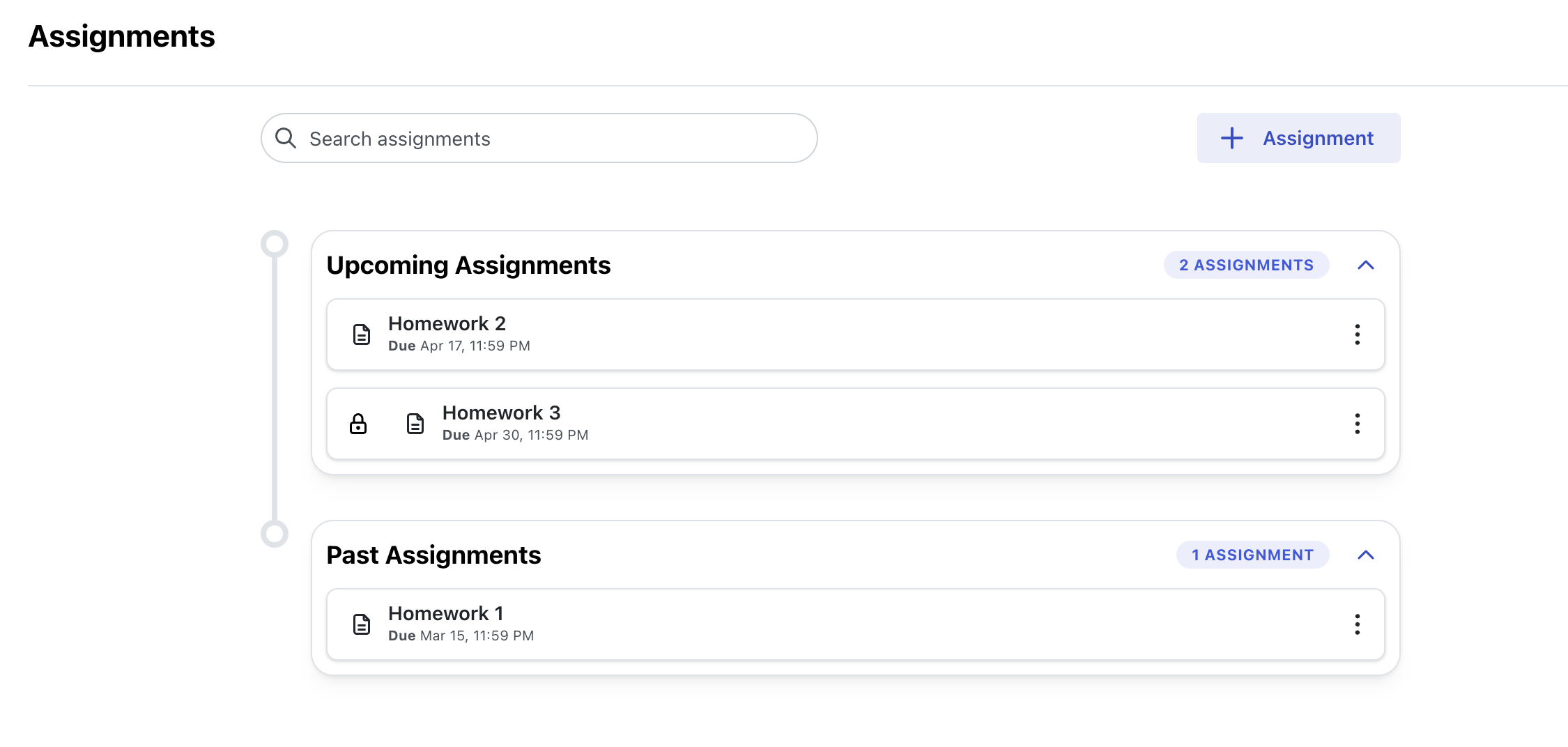 Instructor assignment page view