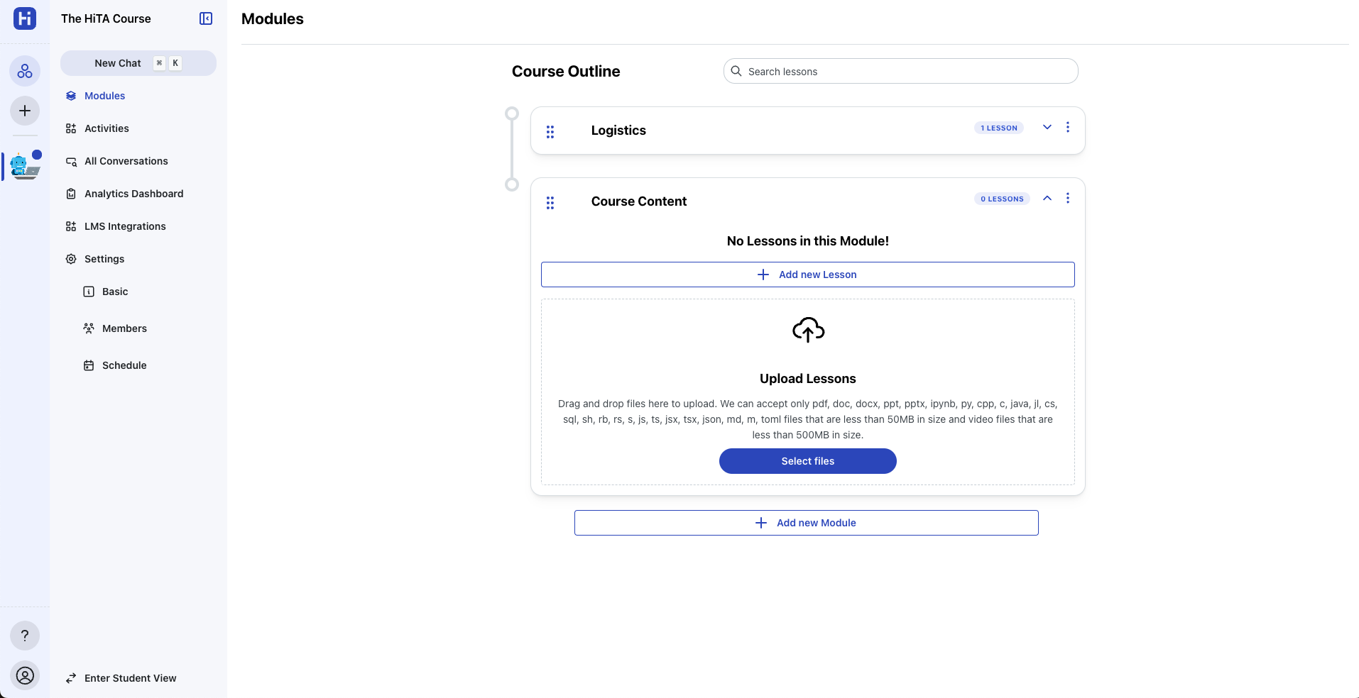Instructor view with extended navbar options and edit controls