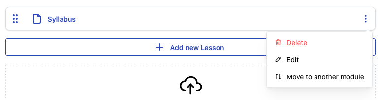 Lesson with triple dots menu showing Edit and Delete options