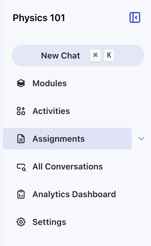 assignments tab in navbar