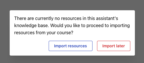 HiTA chat page showing notification about no materials available