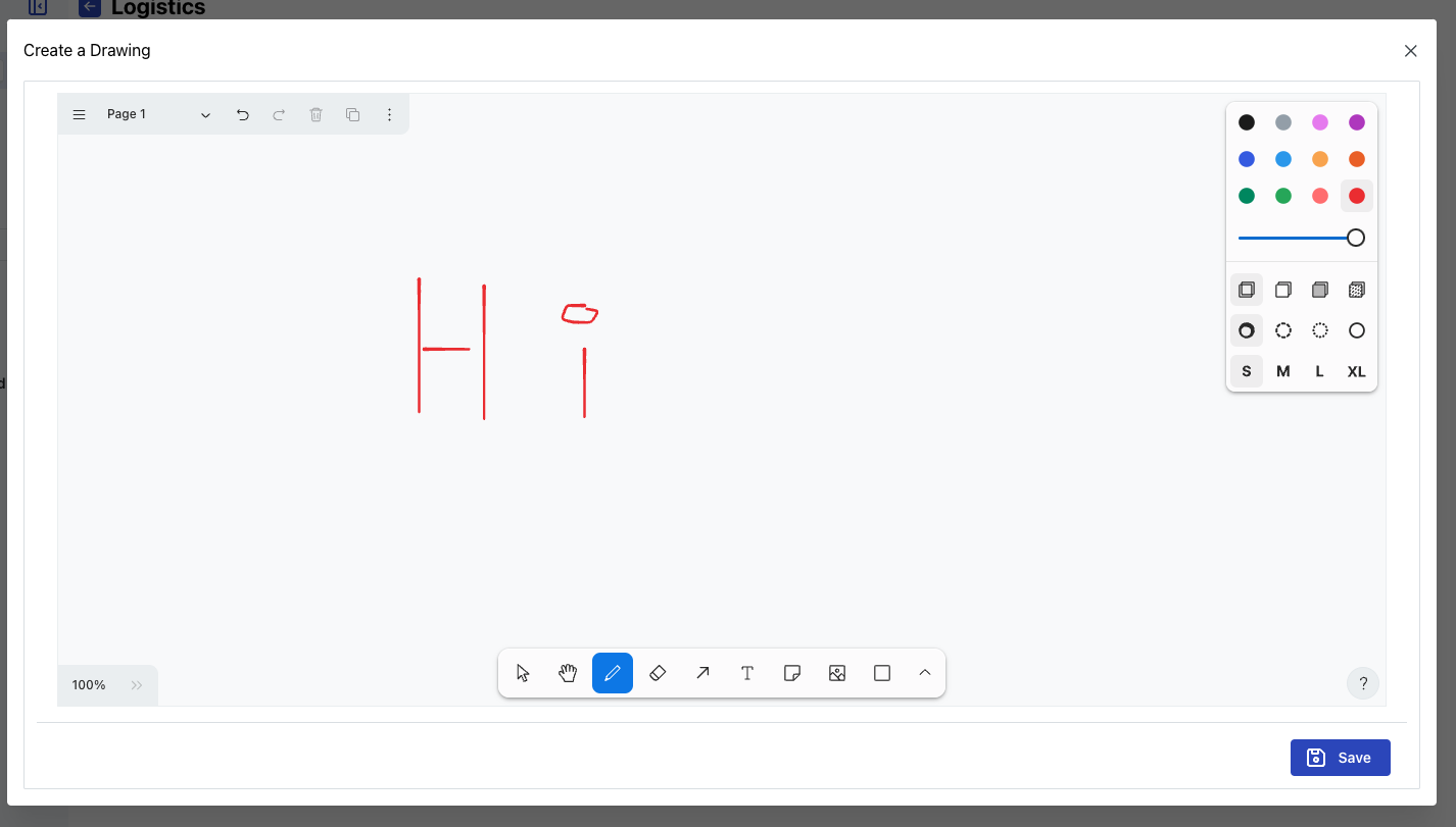Whiteboard drawing tool in lesson editor