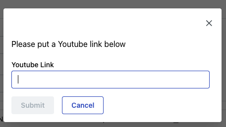 YouTube link input field for video insertion