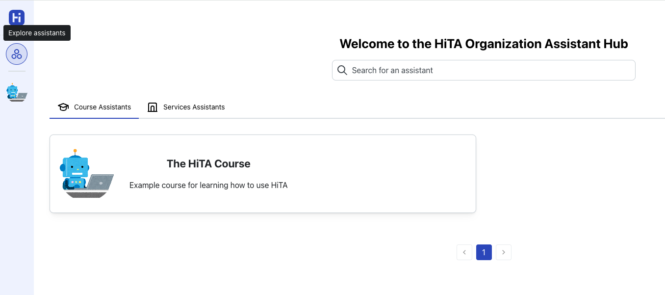 Assistant exploration page showing available courses and service assistants