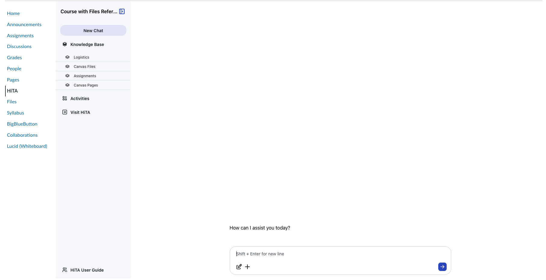 Canvas interface showing HiTA button integration in the sidebar
