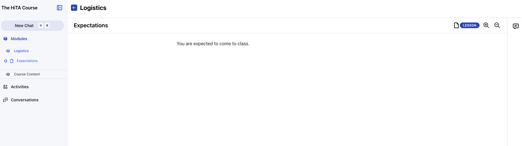 Lesson content page displaying course material and content